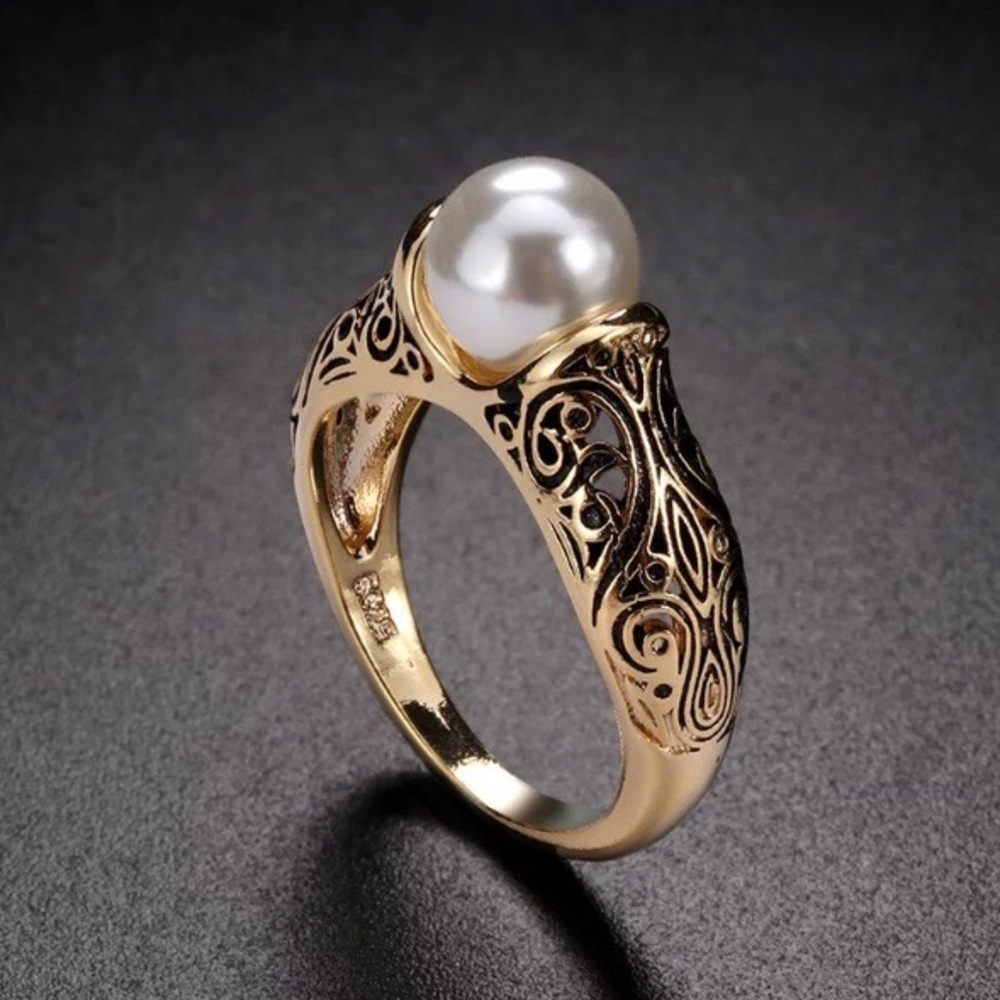 New 925 Sterling Silver Yellow Gold Pearl Ring